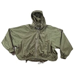 DKNY  Jacket Women's Large Olive Green Hooded Drawstring Zip Up Long Sleeves